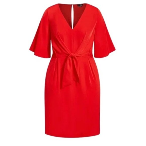 NWT Womens Plus Size 18 City Chic Red Knot Front Deep V Batwing Sleeve Dress NEW - Picture 3 of 8